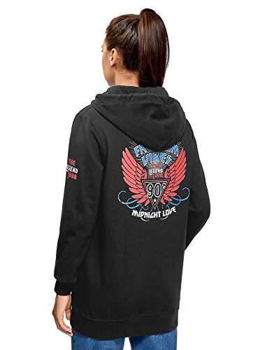 oodji Ultra Mujer Sudadera con Capucha y Estampado en la Espalda, Negro, ES 38 / S