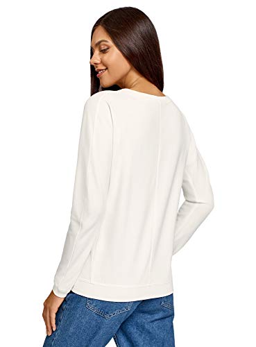 oodji Ultra Mujer Sudadera con Estampado, Blanco, ES 40 / M