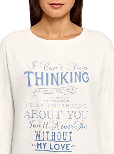 oodji Ultra Mujer Sudadera con Estampado, Blanco, ES 40 / M