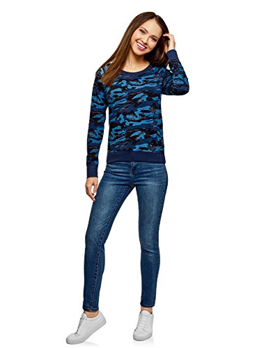 oodji Ultra Mujer Suéter Básico de Algodón, Azul, ES 42 / L