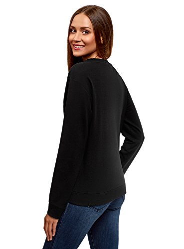 oodji Ultra Mujer Suéter Básico de Algodón, Negro, ES 36 / XS