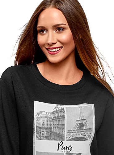 oodji Ultra Mujer Suéter Básico de Algodón, Negro, ES 36 / XS