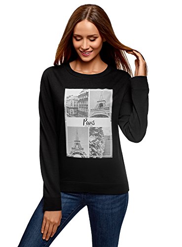 oodji Ultra Mujer Suéter Básico de Algodón, Negro, ES 36 / XS