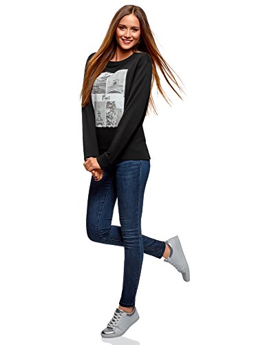 oodji Ultra Mujer Suéter Básico de Algodón, Negro, ES 36 / XS