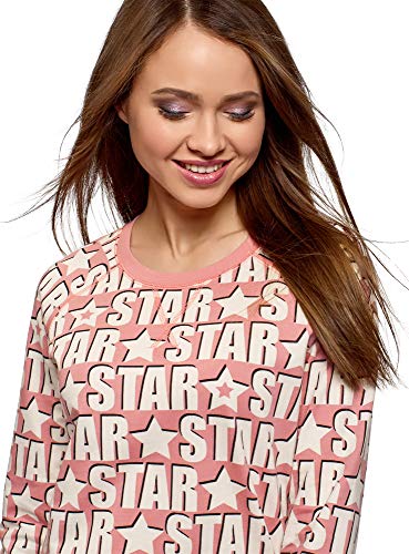 oodji Ultra Mujer Suéter Básico Estampado, Rosa, ES 34 / XXS