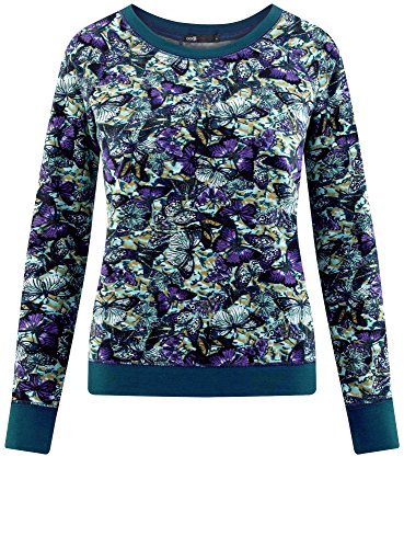 oodji Ultra Mujer Suéter Básico Estampado, Turquesa, ES 40 / M