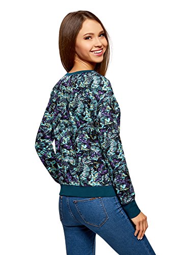 oodji Ultra Mujer Suéter Básico Estampado, Turquesa, ES 40 / M