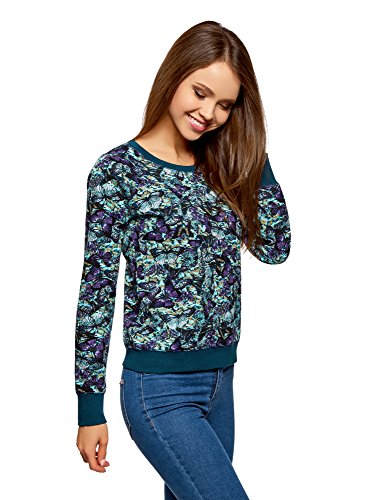 oodji Ultra Mujer Suéter Básico Estampado, Turquesa, ES 40 / M