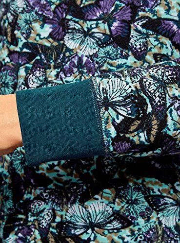 oodji Ultra Mujer Suéter Básico Estampado, Turquesa, ES 40 / M