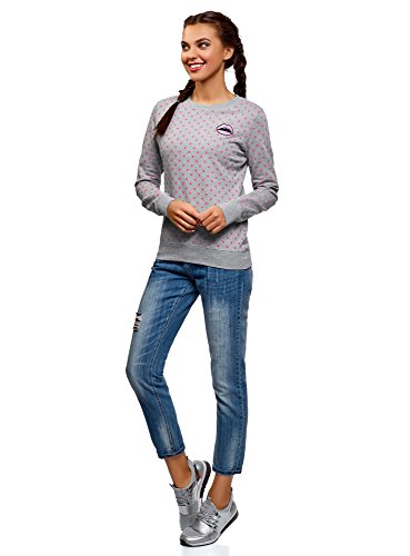 oodji Ultra Mujer Suéter Estampado de Algodón, Gris, ES 36 / XS