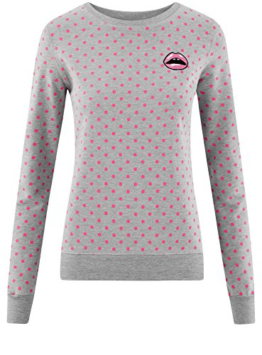 oodji Ultra Mujer Suéter Estampado de Algodón, Gris, ES 36 / XS