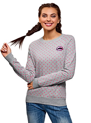 oodji Ultra Mujer Suéter Estampado de Algodón, Gris, ES 36 / XS