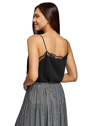 oodji Ultra Mujer Top de Estilo Ropa Interior con Bordes de Encaje, Negro, ES 36 / XS