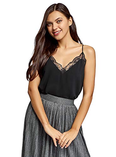 oodji Ultra Mujer Top de Estilo Ropa Interior con Bordes de Encaje, Negro, ES 36 / XS
