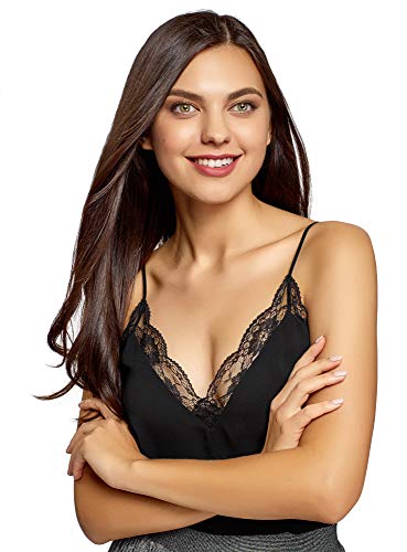 oodji Ultra Mujer Top de Estilo Ropa Interior con Bordes de Encaje, Negro, ES 36 / XS