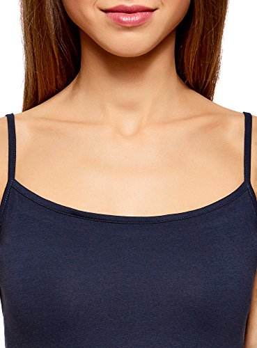 oodji Ultra Mujer Top de Punto con Tirantes Finos, Azul, ES 34 / XXS