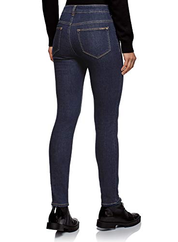 oodji Ultra Mujer Vaqueros Skinny de Cintura Alta, Azul, 27W / 32L