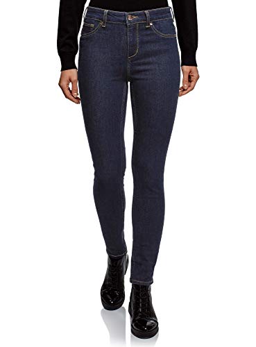 oodji Ultra Mujer Vaqueros Skinny de Cintura Alta, Azul, 27W / 32L