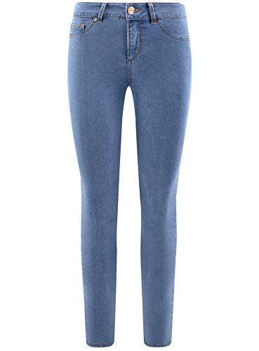 oodji Ultra Mujer Vaqueros Skinny Recortados de Cintura Alta, Azul, 30W / 32L