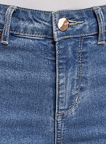 oodji Ultra Mujer Vaqueros Skinny Recortados de Cintura Alta, Azul, 30W / 32L