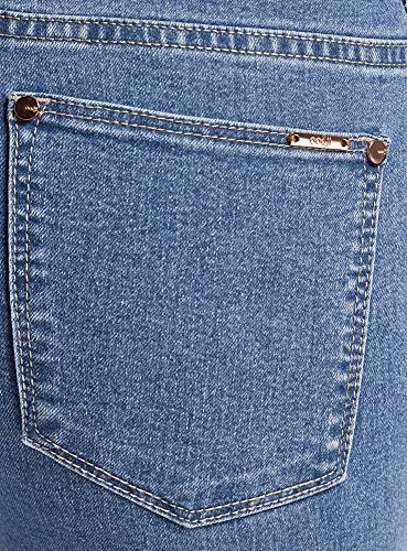 oodji Ultra Mujer Vaqueros Skinny Recortados de Cintura Alta, Azul, 30W / 32L