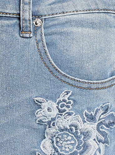 oodji Ultra Mujer Vaqueros Slim con Bordado en los Bolsillos, Azul, 25W / 32L