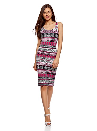 oodji Ultra Mujer Vestido-Camiseta de Tirantes de Punto, Rojo, ES 36 / XS