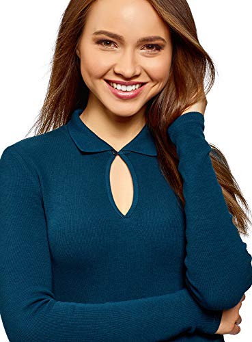 oodji Ultra Mujer Vestido con Cuello Mao y Falda Acampanada, Azul, ES 42 / L