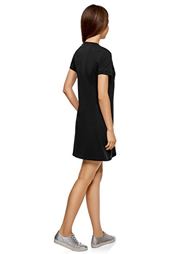 oodji Ultra Mujer Vestido Holgado de Algodón, Negro, ES 36 / XS