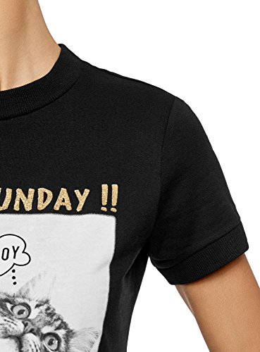 oodji Ultra Mujer Vestido Holgado de Algodón, Negro, ES 36 / XS