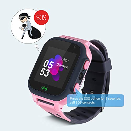 Openuye Niños Smartwatch, Smartwatch Phone con rastreador LBS, SOS, Pantalla táctil LED de 1,44 Pulgadas con cámara, Llamadas SIM, Despertador para niños y niñas, Compatible con iOS y Android(Rosado)