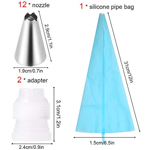 Opopark 12 Boquillas de Acero Inoxidable, 1 Bolso de Pastelería，2 Acopladores Herramienta de Modelado Para Decoración de Pasteles y Accesorios Para Hornear