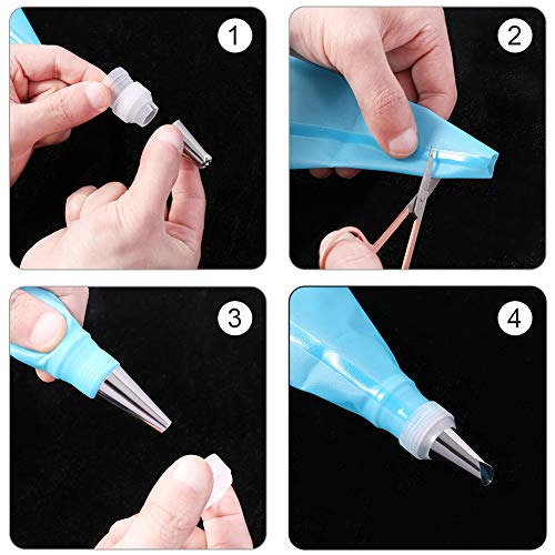 Opopark 12 Boquillas de Acero Inoxidable, 1 Bolso de Pastelería，2 Acopladores Herramienta de Modelado Para Decoración de Pasteles y Accesorios Para Hornear