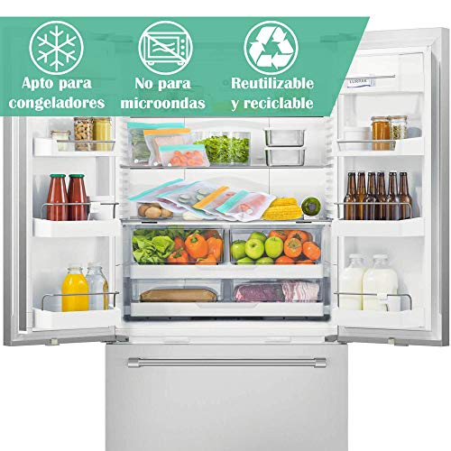 Opret Bolsas Alimentos Reutilizables, 10 Bolsas Congelar Reutilizables de 3 Tamaños Eco Envases Reutilizables para Bocadillo, Sandwich, Fruta y Vegetales, Aprobado por la FDA, no BPA