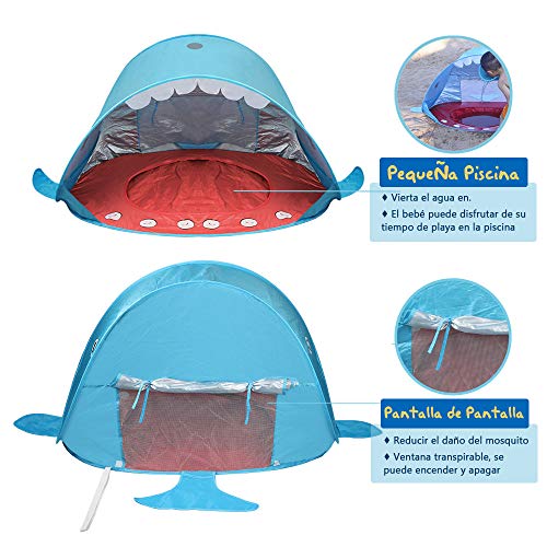 Opret Tienda Playa Bebe, Pop-up Tiendas de Campaña con Piscina para Niños Carpa Plegable Portátil Anti UV 50+ Protector Solar, Azul