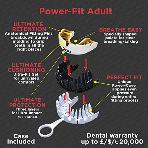 OPRO Power-Fit | Mouthguard Hecho a Mano | Escudo de Goma para Rugby, Hockey, Lacrosse, Boxeo y Otros Deportes de Contacto (10 años o más) | 18 Meses de garantía Dental (Ojos Negro/Dorado/Verde)