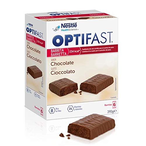 OPTIFAST Barritas Chocolate. Estuche de 6 barritas de 65g cada una, sustitutivas de la comida para control de peso