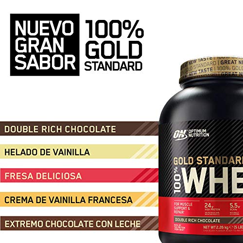 Optimum Nutrition ON Gold Standard 100% Whey Proteína en Polvo Suplementos Deportivos, Glutamina y Aminoacidos, BCAA, Double Rich Chocolate, 146 Porciones, 4.54kg, Embalaje Puede Variar