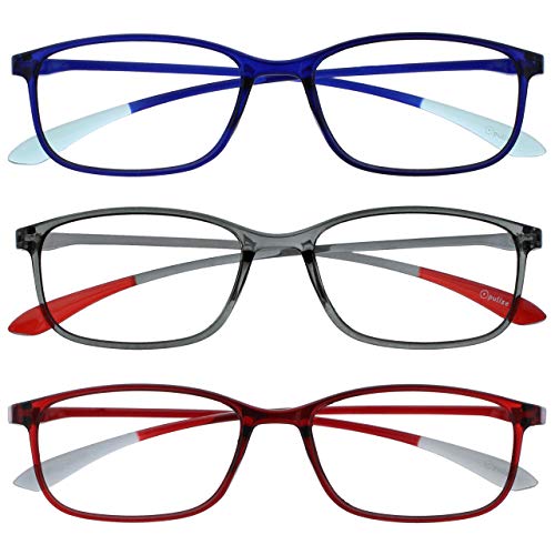 Opulize Ice Pack 3 Súper Ligero Gafas De Lectura Azul Gris Rojo Mujeres Hombres RRR61-37Z +1,50