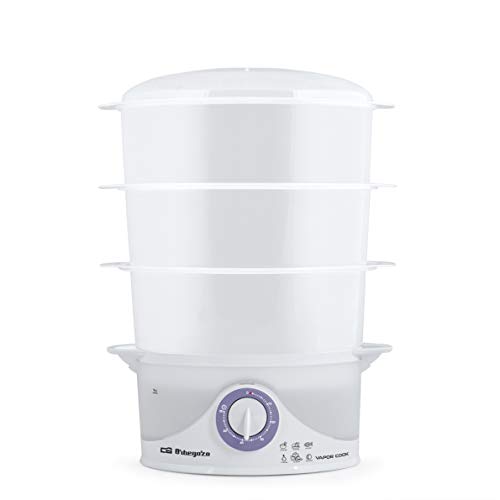 Orbegozo CO 4015 - Vaporera eléctrica, libre de BPA, 3 recipientes apilables incluyendo uno especial para arroz, temporizador hasta 60 minutos con parada automática, 800 W de potencia