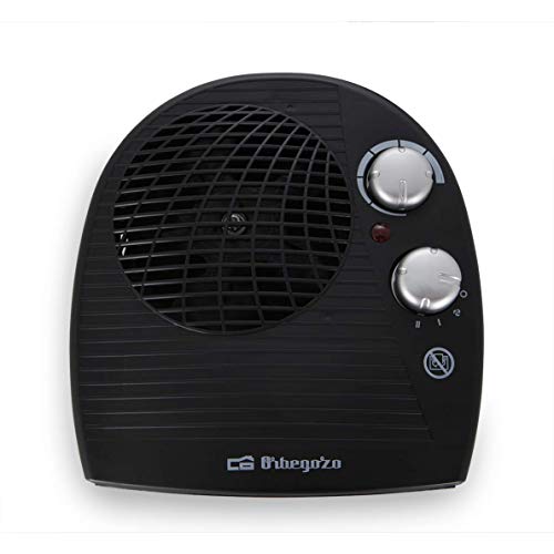 Orbegozo FH-5028 Calefactor eléctrico con termostato Ajustable, 2000 W de Potencia, 2 Posiciones de Calor y función Ventilador, Negro