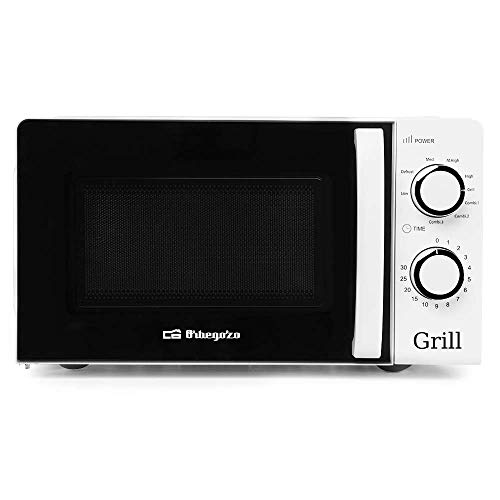 Orbegozo MIG 2130 Microondas con grill con 20 litros de capacidad, 5 niveles de funcionamiento y 3 funciones combinadas, temporizador hasta 30 minutos, 700-900 W, 900 W, Blanco