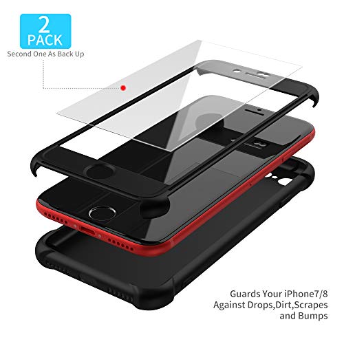 ORETECH Funda iPhone 8, Funda iPhone 7, con [ 2 x Protector de Pantalla de Vidrio Templado] 360 Carcasa iPhone 7/8 Silicona Ligera Delgado PC TPU Bumper Rubber Caso iPhone 8/7 4.7'' Negro