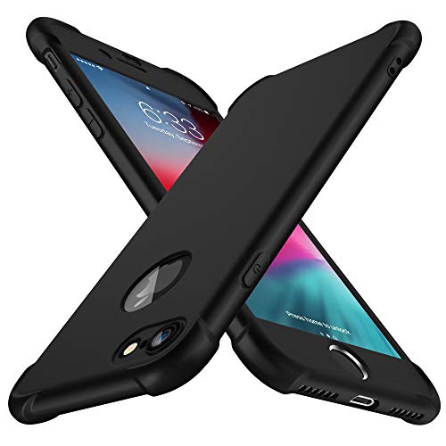 ORETECH Funda iPhone 8, Funda iPhone 7, con [ 2 x Protector de Pantalla de Vidrio Templado] 360 Carcasa iPhone 7/8 Silicona Ligera Delgado PC TPU Bumper Rubber Caso iPhone 8/7 4.7'' Negro