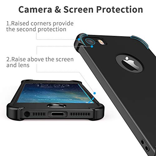 ORETECH Funda iPhone SE 2016/5S/5 Case, con [ 2 x Protector de Pantalla de Vidrio Templado] 360 Carcasa iPhone SE/5/5S Silicona Ligera Delgado PC TPU Bumper Rubber Caso iPhone SE 2016 Negro