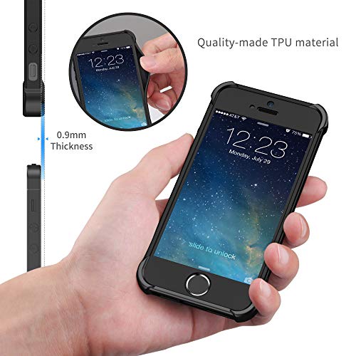 ORETECH Funda iPhone SE 2016/5S/5 Case, con [ 2 x Protector de Pantalla de Vidrio Templado] 360 Carcasa iPhone SE/5/5S Silicona Ligera Delgado PC TPU Bumper Rubber Caso iPhone SE 2016 Negro