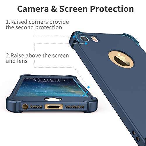 ORETECH Funda iPhone SE 2016/5S/5 Case, con [ 2 x Protector de Pantalla de Vidrio Templado] 360 Carcasa iPhone SE/5/5S Silicona Ligera Delgado PC TPU Bumper Rubber Caso iPhone SE 2016 Azul Profundo