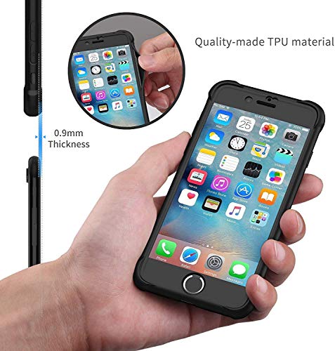 ORETECH Funda iPhone SE 2020, Carcasa iPhone SE 2020 con [ 2 x Protector de Pantalla de Vidrio Templado] 360° Funda Silicona Ligera Delgado PC TPU Bumper Rubber Caso iPhone SE 2020 4.7''- Negro