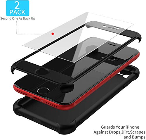 ORETECH Funda iPhone SE 2020, Carcasa iPhone SE 2020 con [ 2 x Protector de Pantalla de Vidrio Templado] 360° Funda Silicona Ligera Delgado PC TPU Bumper Rubber Caso iPhone SE 2020 4.7''- Negro