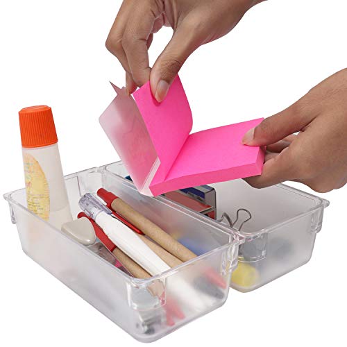 Organizador cajones escritorio (6 piezas) - Organizador papelería acrílico (8x16,5x5cm) - Organizador escritorio oficina semitransparente para cocina, baños, papelería, escuela, armario y accesorios